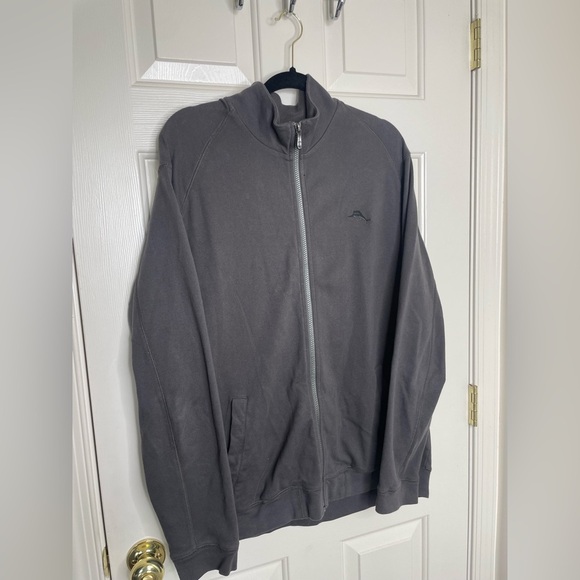 Tommy Bahama 100% cotton charcoal relaxed mid weight zip up jacket | L - Picture 2 of 10